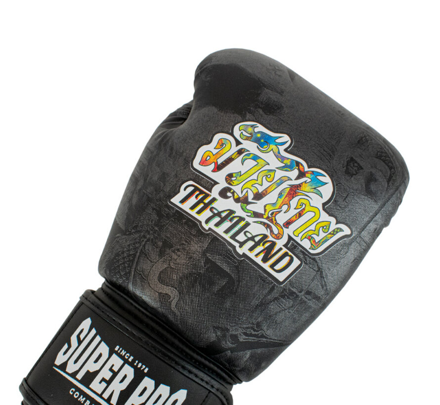 Super Pro Combat Gear Thaibokshandschoenen Leder Pattaya Made In Thailand, Zwart,Geel