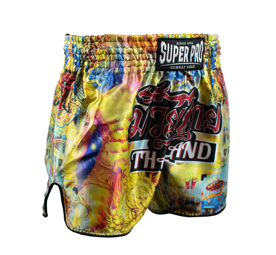 Super Pro Combat Gear Thaishort Pattaya Made In, Zwart,Geel