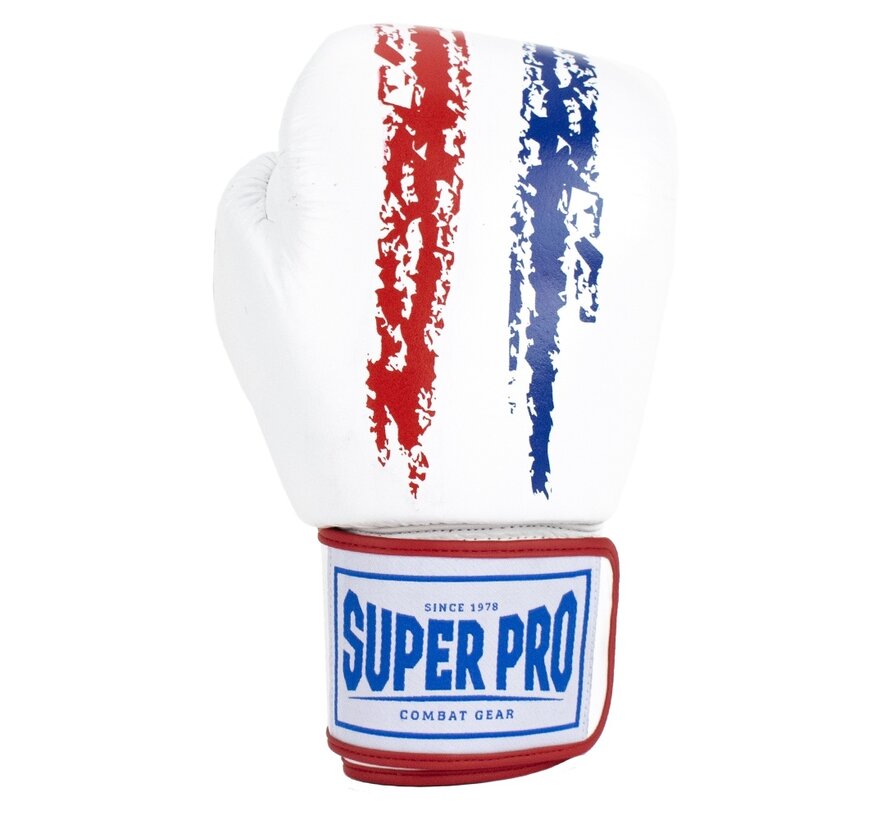 Super Pro Combat Gear Warrior Lederen (kick)bokshandschoenen, rood - blauw - wit