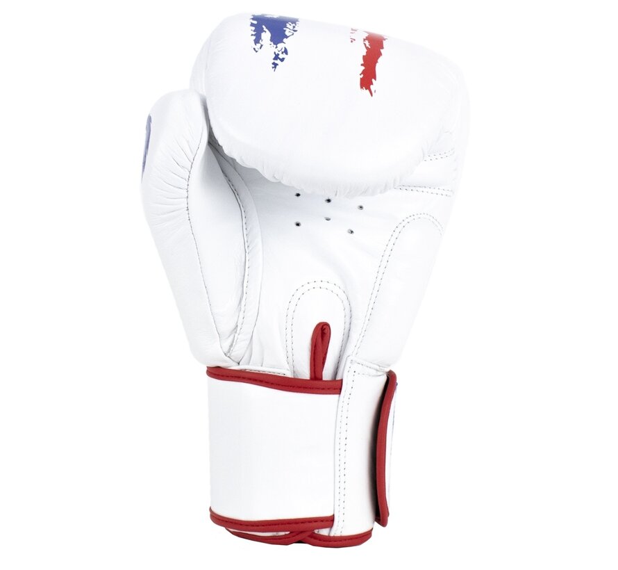 Super Pro Combat Gear Warrior Lederen (kick)bokshandschoenen, rood - blauw - wit