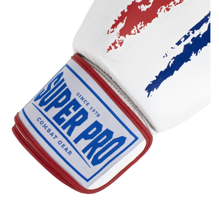 Super Pro Combat Gear Warrior Lederen (kick)bokshandschoenen, rood - blauw - wit