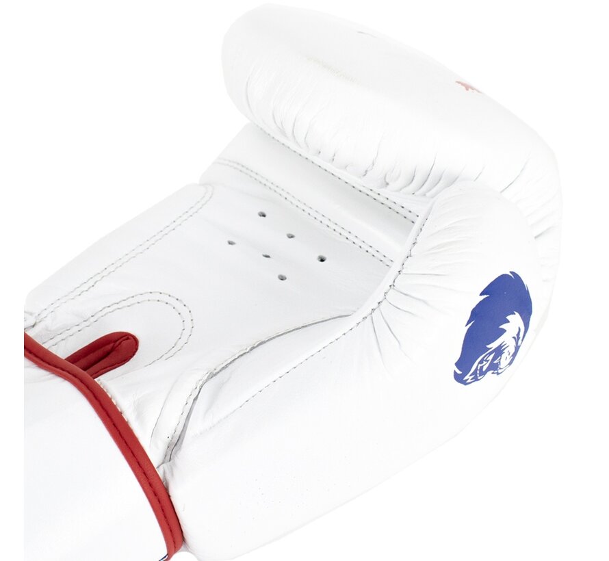 Super Pro Combat Gear Warrior Lederen (kick)bokshandschoenen, rood - blauw - wit