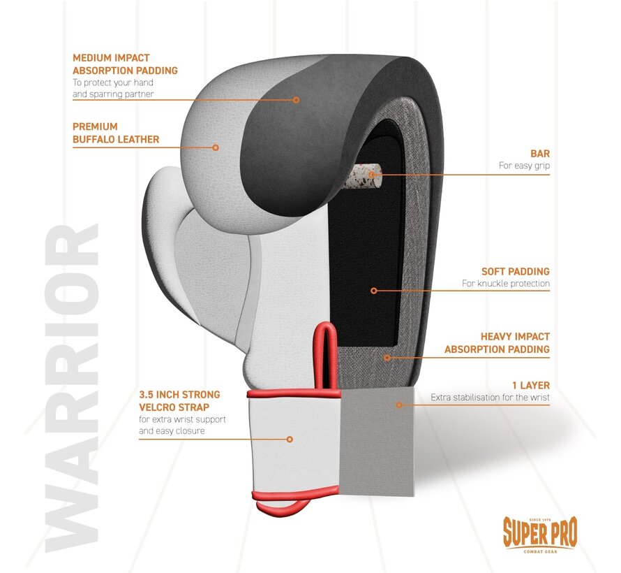 Super Pro Combat Gear Warrior Lederen (kick)bokshandschoenen, rood - blauw - wit