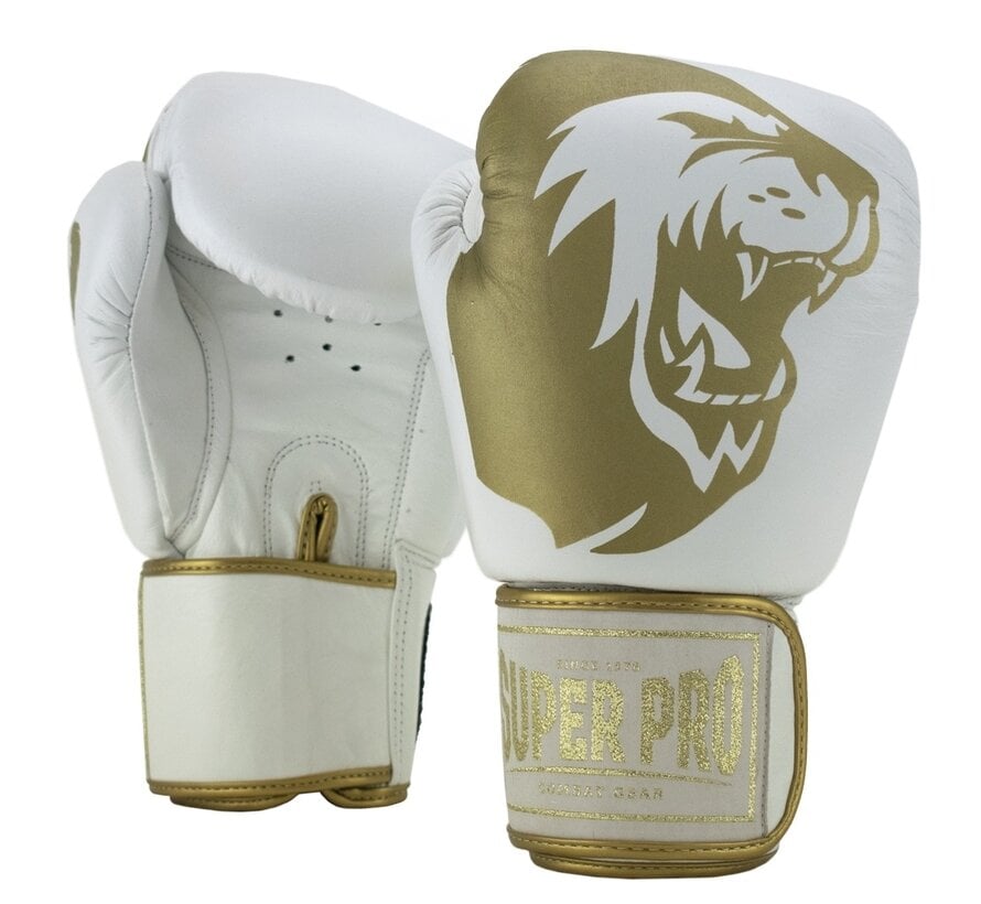 Super Pro Combat Gear Warrior Lederen (kick)bokshandschoenen, Goud,Wit