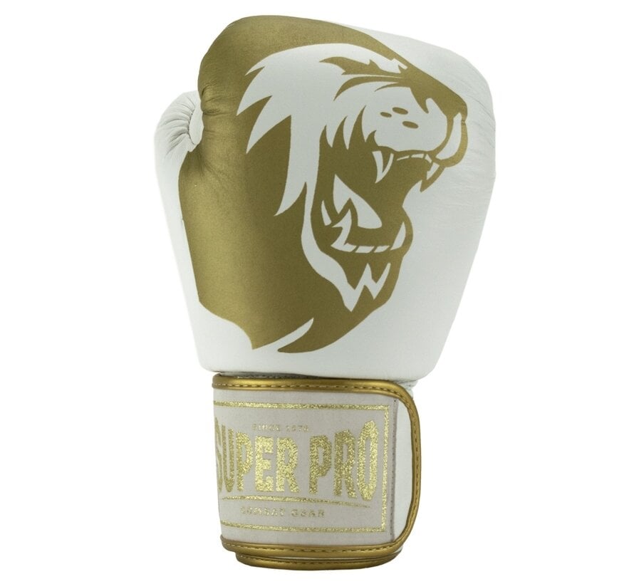 Super Pro Combat Gear Warrior Lederen (kick)bokshandschoenen, Goud,Wit