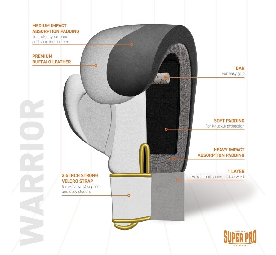 Super Pro Combat Gear Warrior Lederen (kick)bokshandschoenen, Goud,Wit