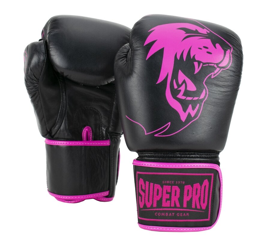 Super Pro Combat Gear Warrior Lederen (kick)bokshandschoenen, Roze,Zwart