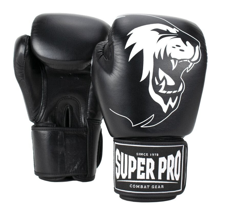 Super Pro Combat Gear Warrior Lederen (kick)bokshandschoenen, Zwart,Wit