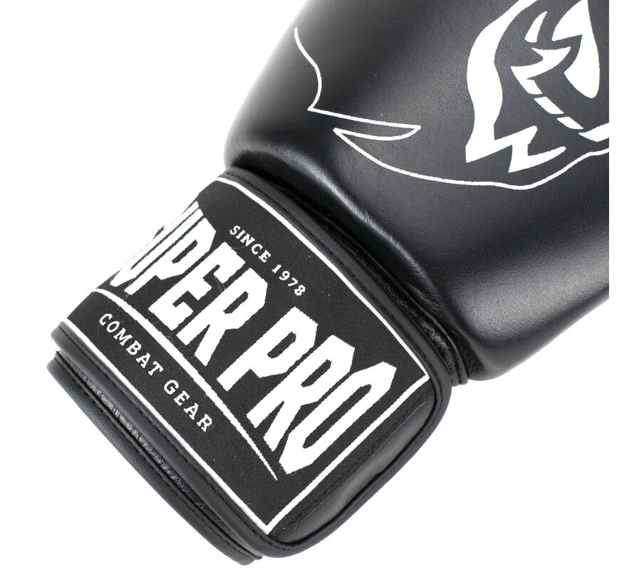 Super Pro Combat Gear Warrior Lederen (kick)bokshandschoenen, Zwart,Wit
