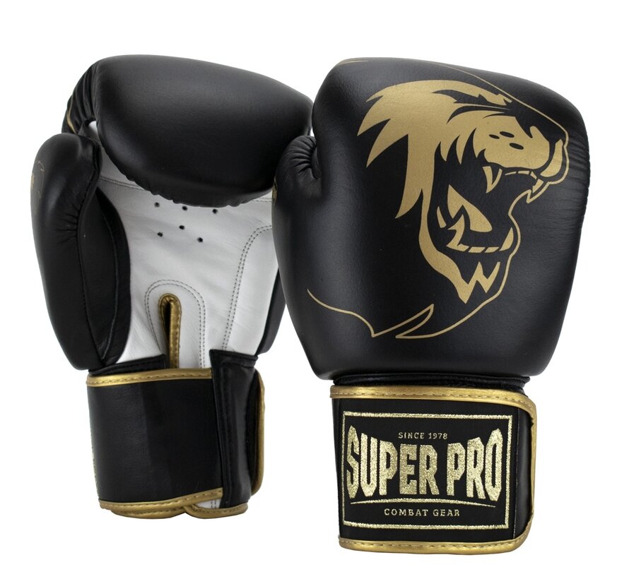 Super Pro Combat Gear Warrior Se Lederen (kick)bokshandschoenen, Goud,Zwart,Wit