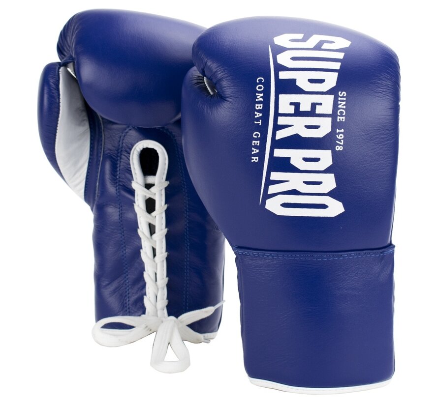 Super Pro Combat Gear Winner Wedstrijdhandschoenen Veter 10 oz  blauw - wit