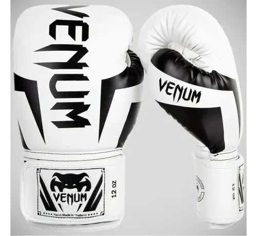 Venum Witte/zwarte Venum Elite-bokshandschoenen