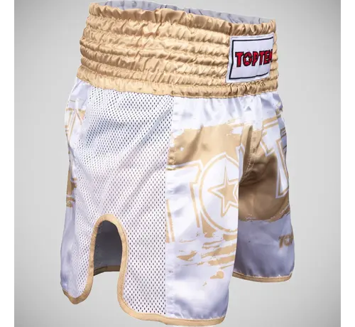 Top Ten Top Ten Power Ink Golden Star kickboksbroek Wit/Goud