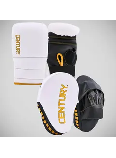 White/ Gold Century Partner Training Gloves and Mitts Combo