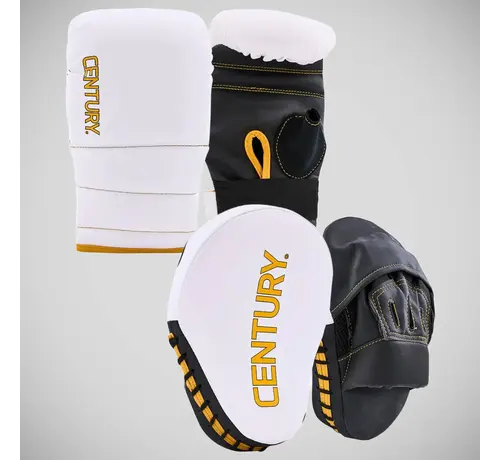 Witte/gouden Century Partner trainingshandschoenen en -coaching mitts