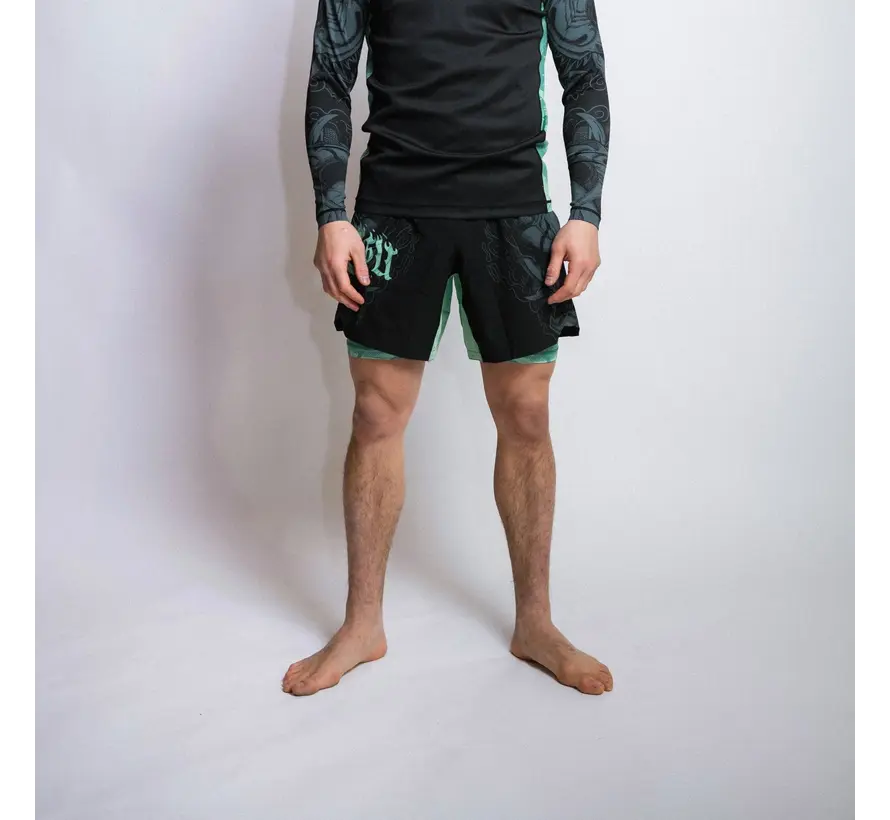 Fumetsu Oni dubbellaagse korte broek zwart/blauw/mint