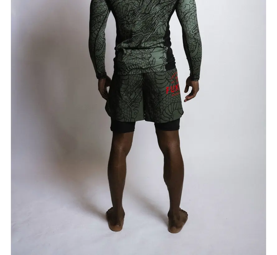 Fumetsu Dragon Slayer dubbellaagse korte broek kaki/oranje