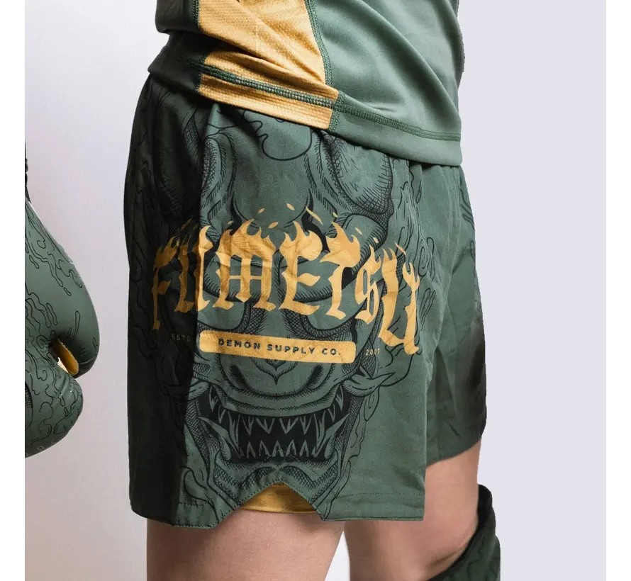 Fumetsu Oni korte broek met dubbele laag, kaki/goud/zwart