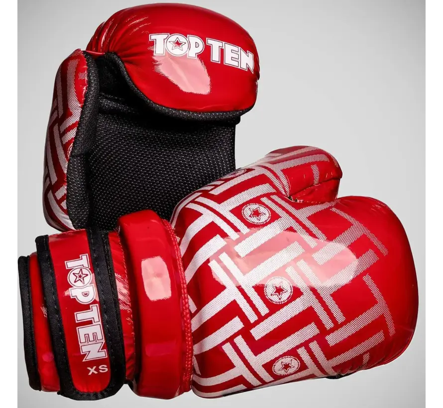 Rood/witte Top Ten Superlight Prism glanzende Pointfighter-handschoenen
