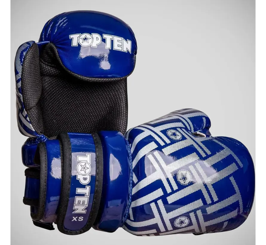 Blauw/witte Top Ten Superlight Prism glanzende Pointfighter-handschoenen