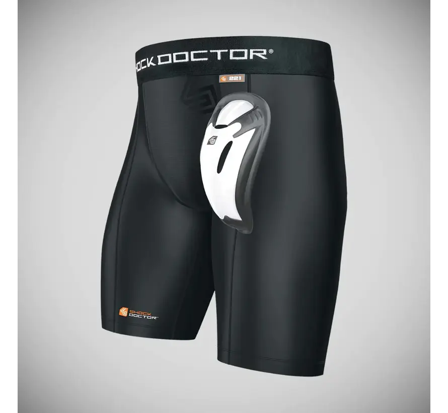 Zwarte Shock Doctor Core compressieshort/Bioflex-cup
