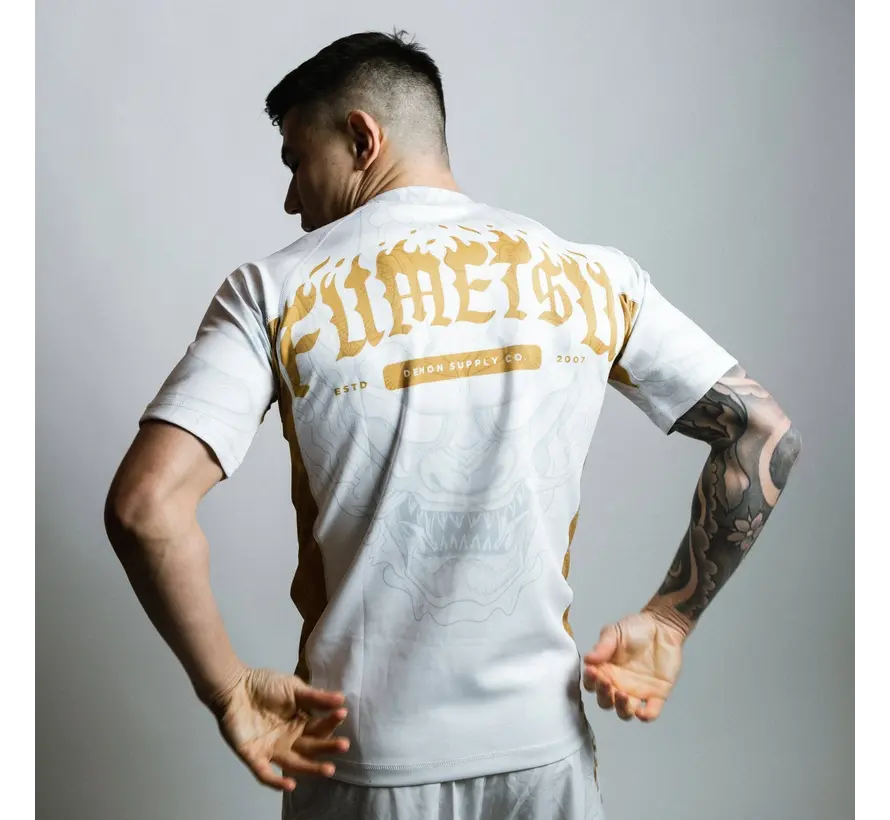 Fumetsu Oni rashguard met korte mouwen, wit/goud/grijs