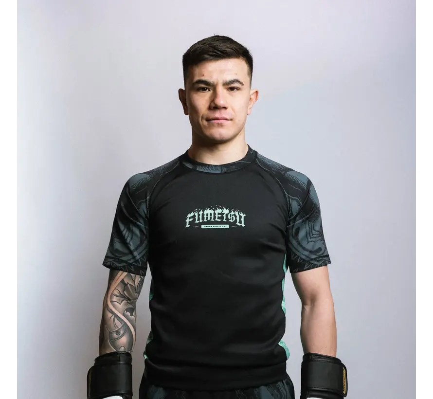 Fumetsu Oni rashguard met korte mouwen, zwart/blauw/mint
