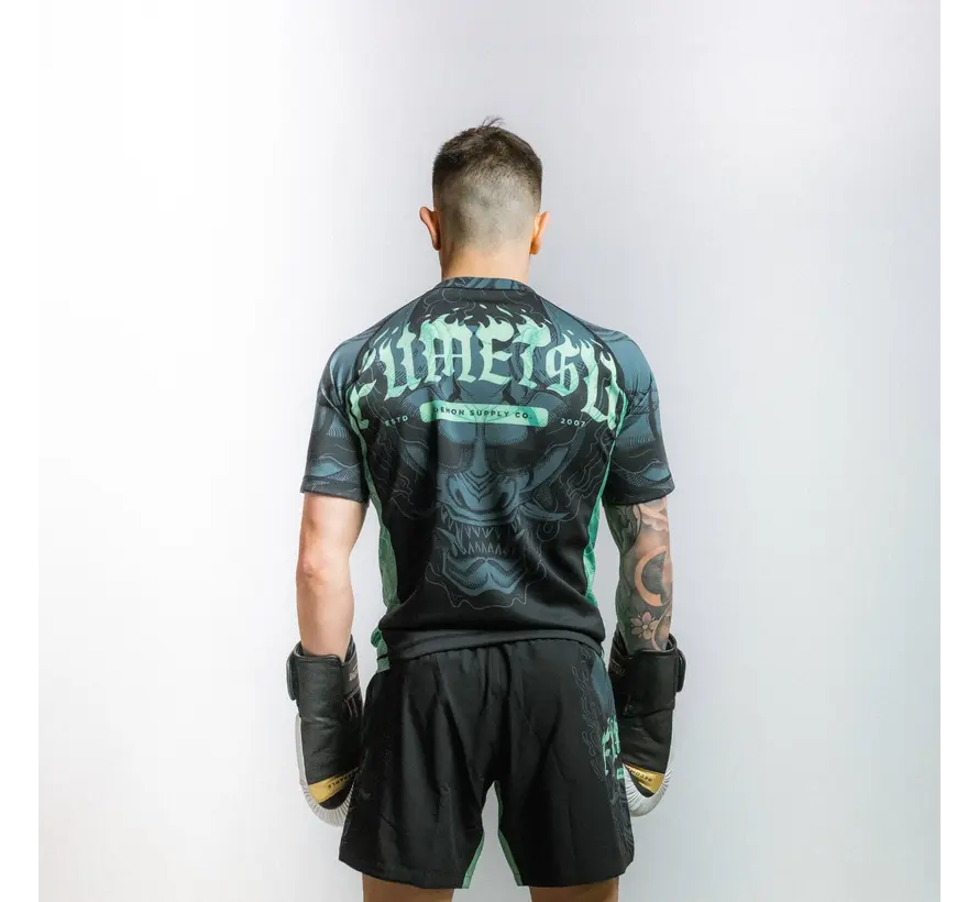 Fumetsu Oni rashguard met korte mouwen, zwart/blauw/mint