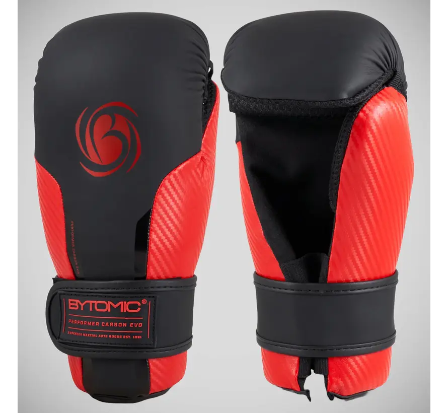 Rood/zwarte Bytomic Performer Carbon Evo Pointfighter-handschoenen