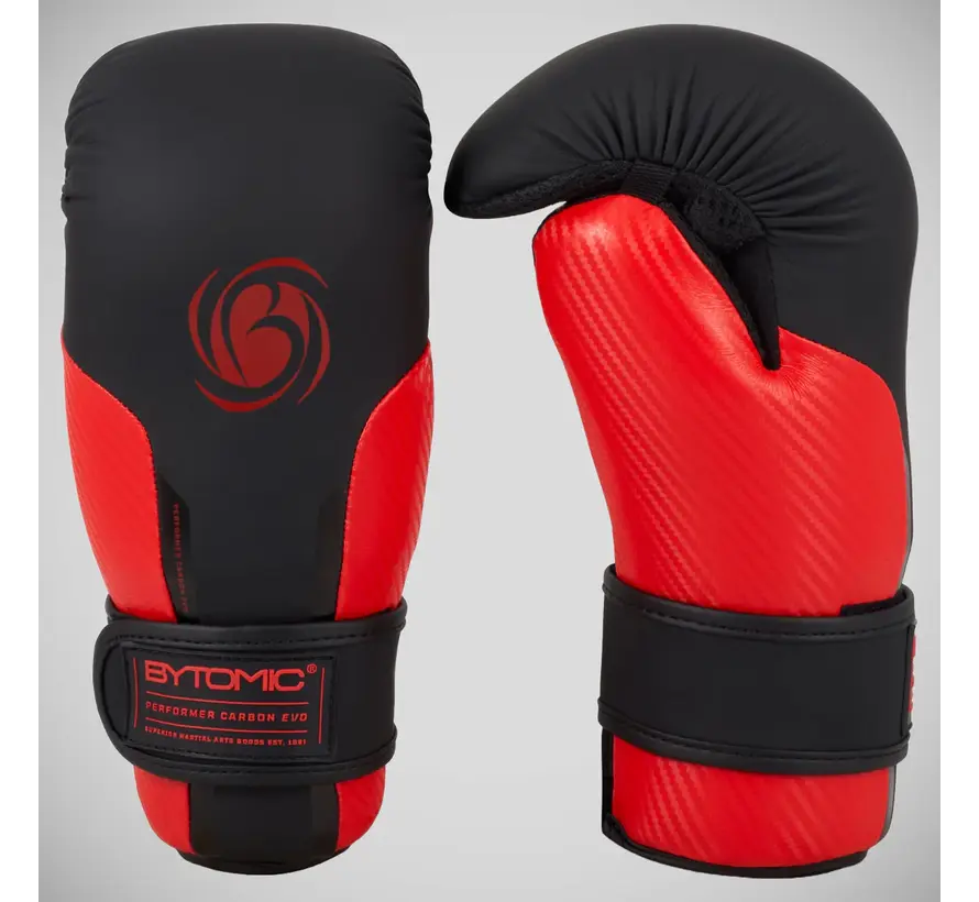 Rood/zwarte Bytomic Performer Carbon Evo Pointfighter-handschoenen