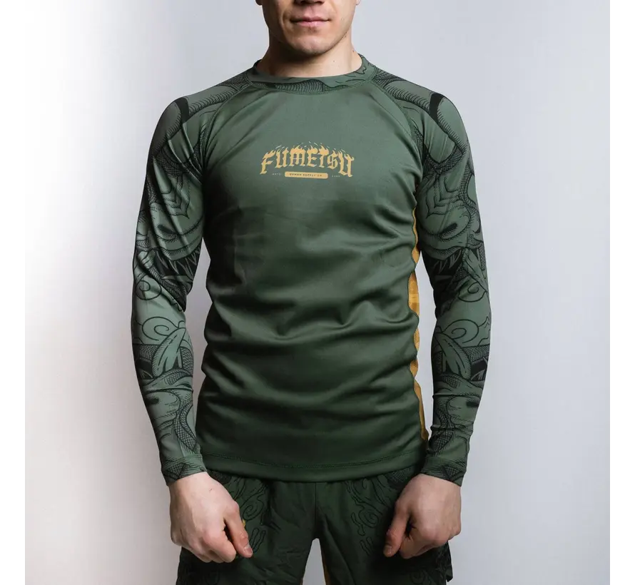Fumetsu Oni Rashguard met lange mouwen, kaki/goud/zwart