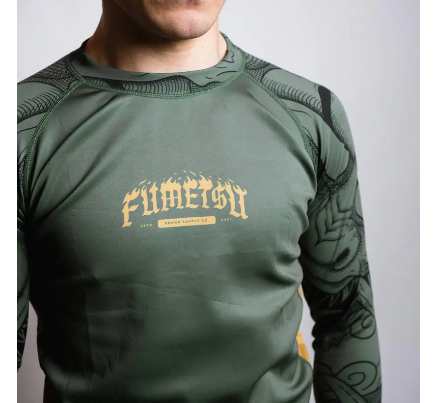 Fumetsu Oni Rashguard met lange mouwen, kaki/goud/zwart