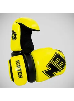 Top Ten Geel/zwarte Top Ten glanzende handschoenen met blokvormige vingertoppen