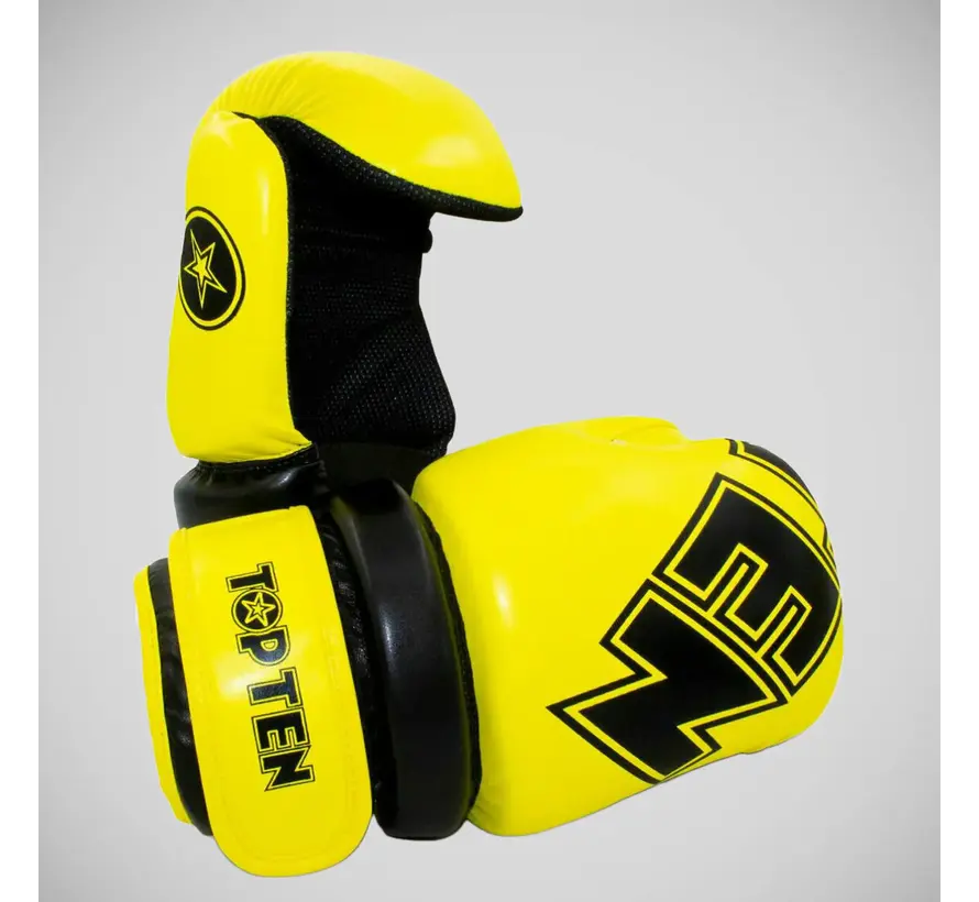 Geel/zwarte Top Ten glanzende handschoenen met blokvormige vingertoppen