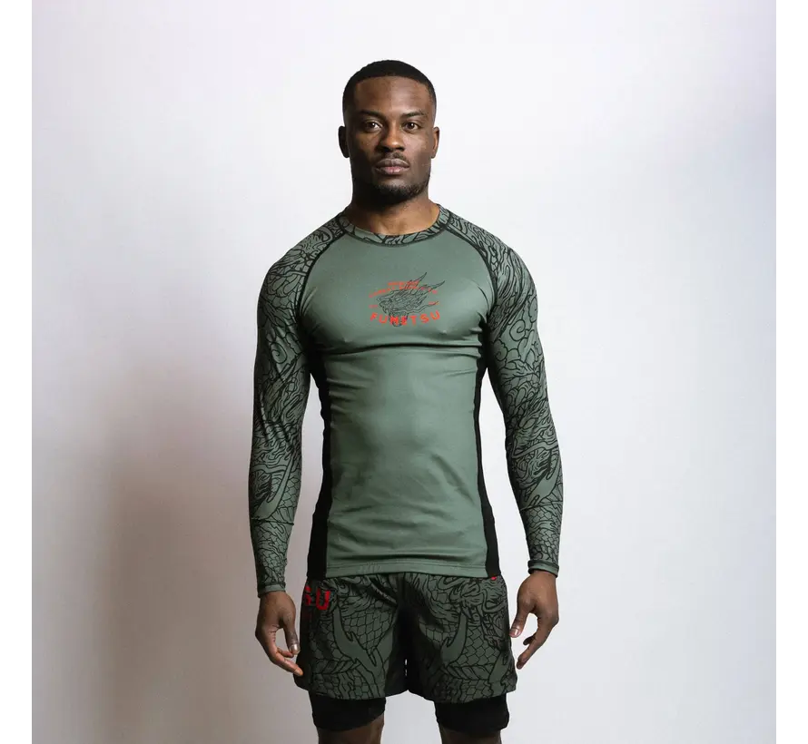 Fumetsu Dragon Slayer Rashguard met lange mouwen, kaki/oranje