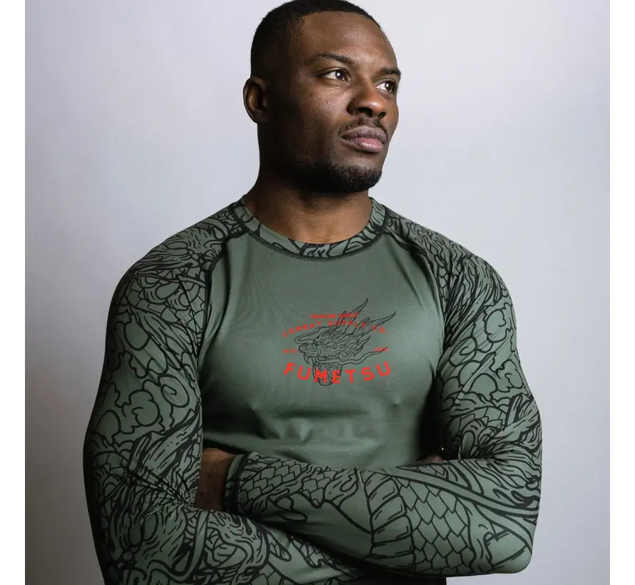 Fumetsu Dragon Slayer Rashguard met lange mouwen, kaki/oranje