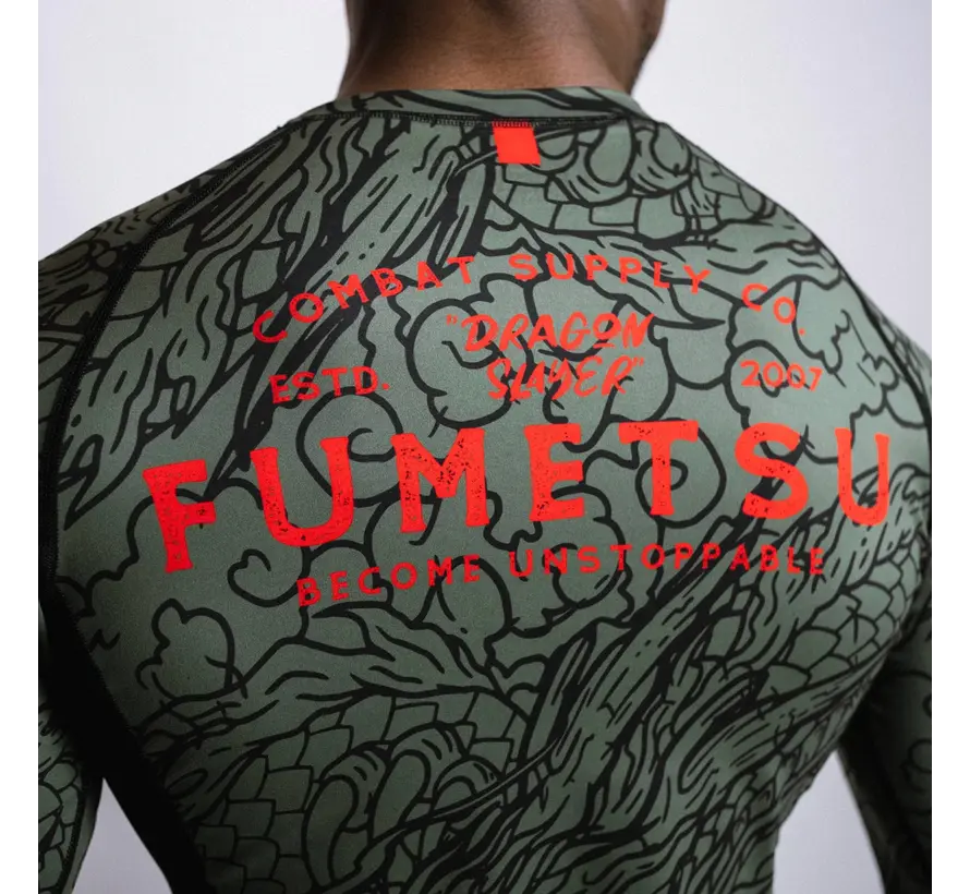 Fumetsu Dragon Slayer Rashguard met lange mouwen, kaki/oranje