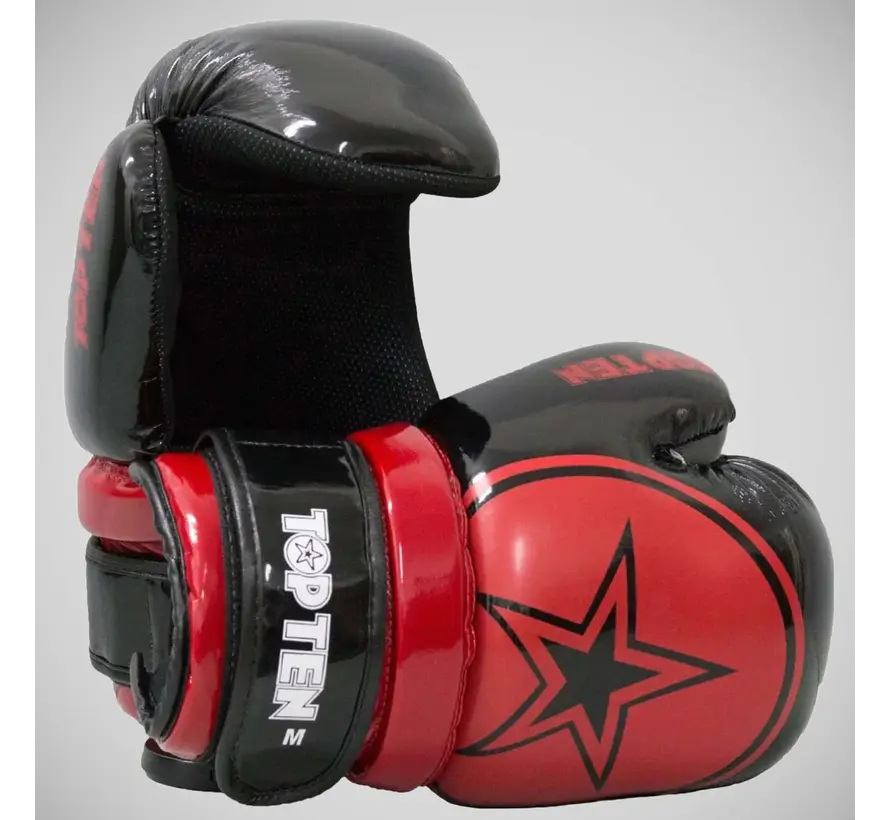Zwart/rode Top Ten glanzende Block Star Pointfighter-handschoenen