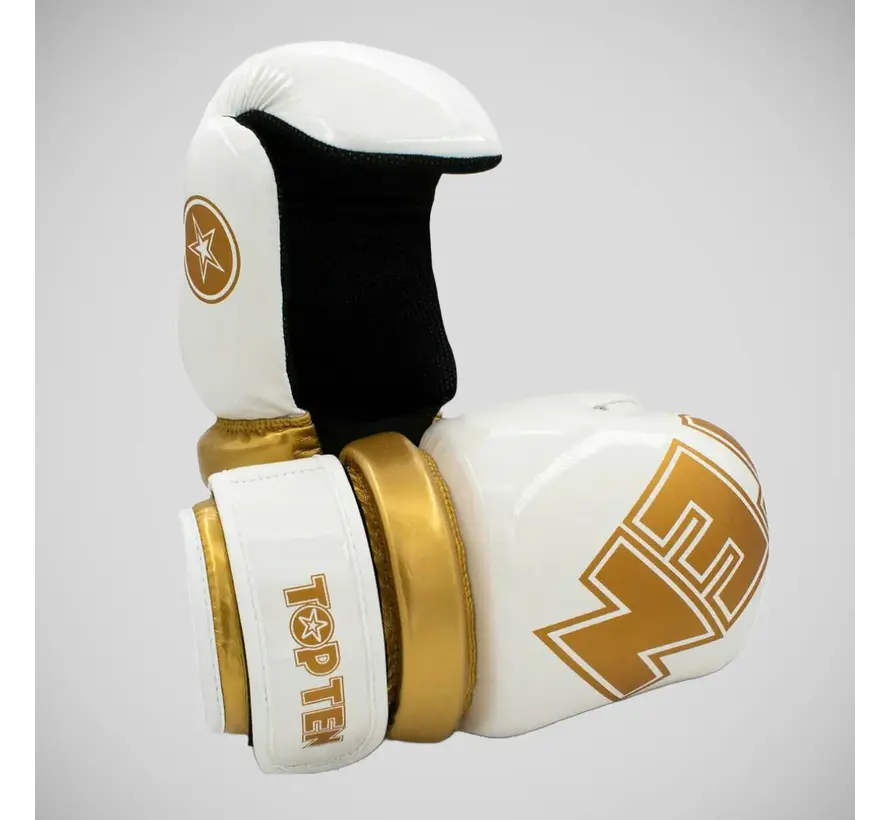 Wit/gouden Top Ten glanzende handschoenen met blokvormige vingertoppen