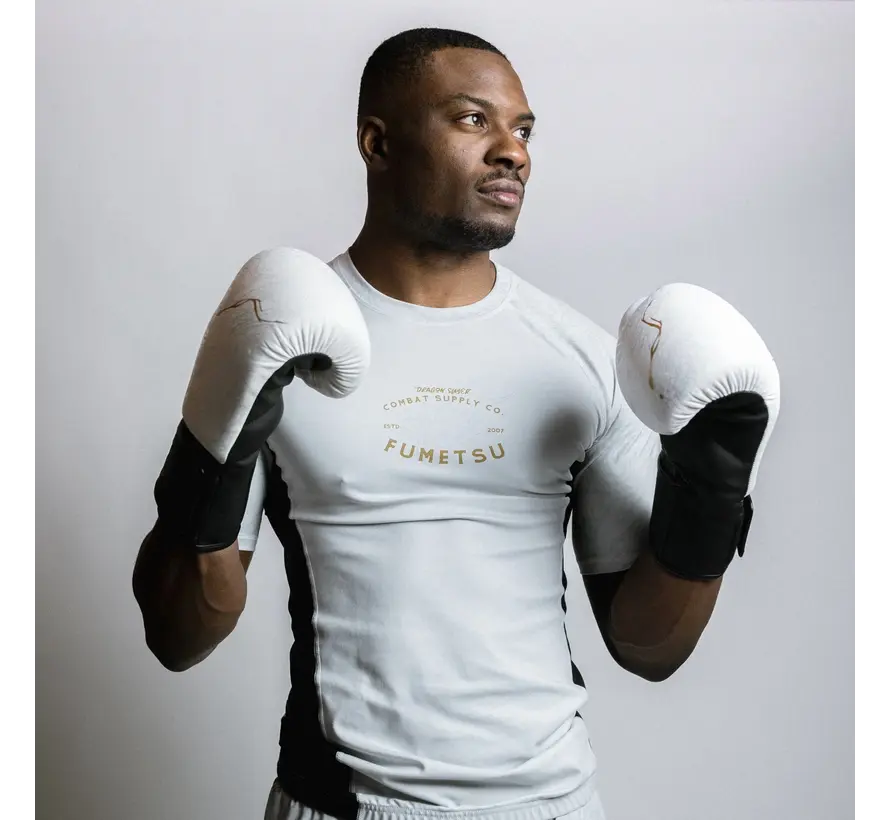Fumetsu Dragon Slayer rashguard met korte mouwen, wit/zwart/goud
