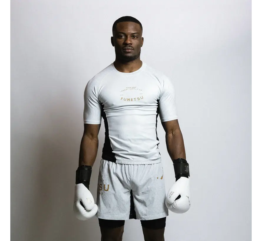 Fumetsu Dragon Slayer rashguard met korte mouwen, wit/zwart/goud