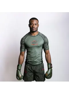 Fumetsu Fumetsu Dragon Slayer rashguard met korte mouwen, kaki/oranje