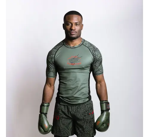 Fumetsu Fumetsu Dragon Slayer rashguard met korte mouwen, kaki/oranje