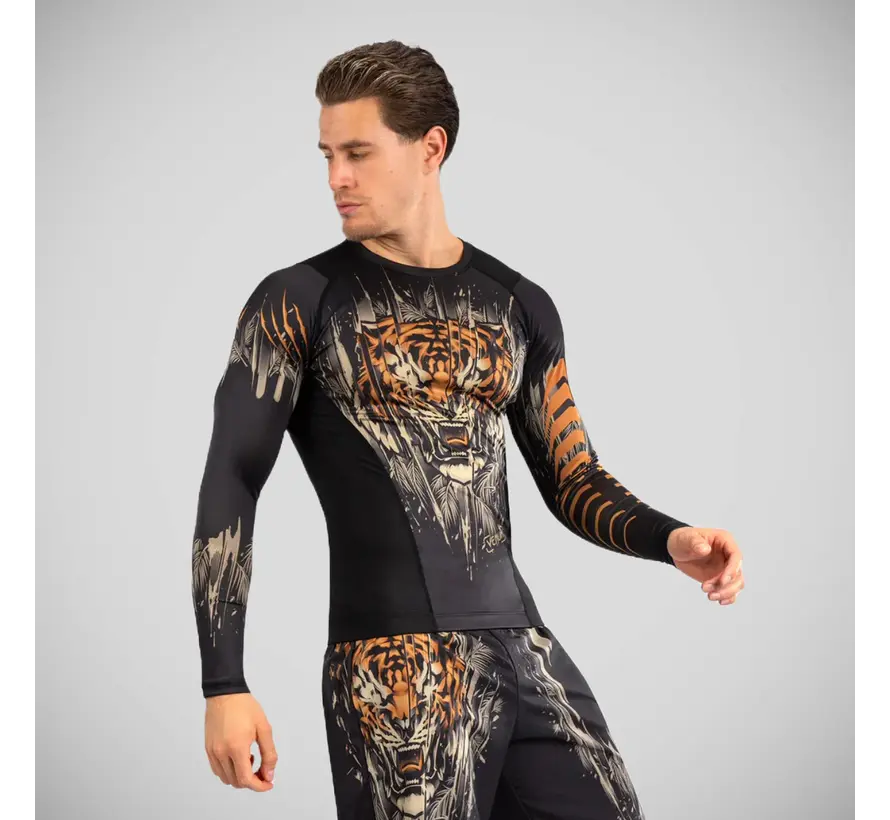 Venum Tiger Rashguard met lange mouwen, zwart/oranje