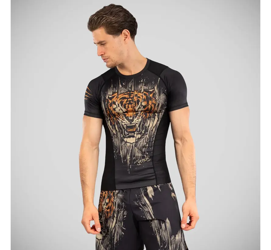 Venum Tiger rashguard met korte mouwen, zwart/oranje