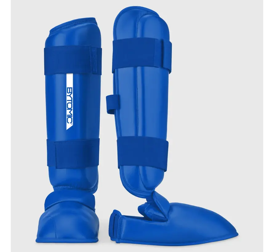 Blauw/witte Bytomic Red Label karate-scheenbeschermer/wreefbeschermer