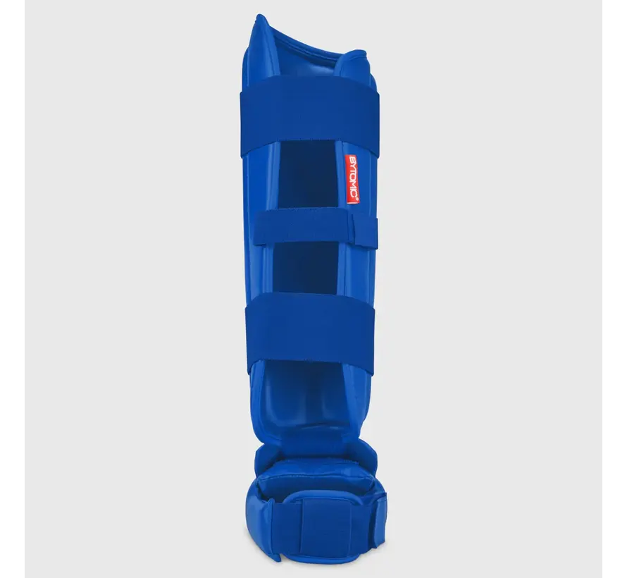 Blauw/witte Bytomic Red Label karate-scheenbeschermer/wreefbeschermer