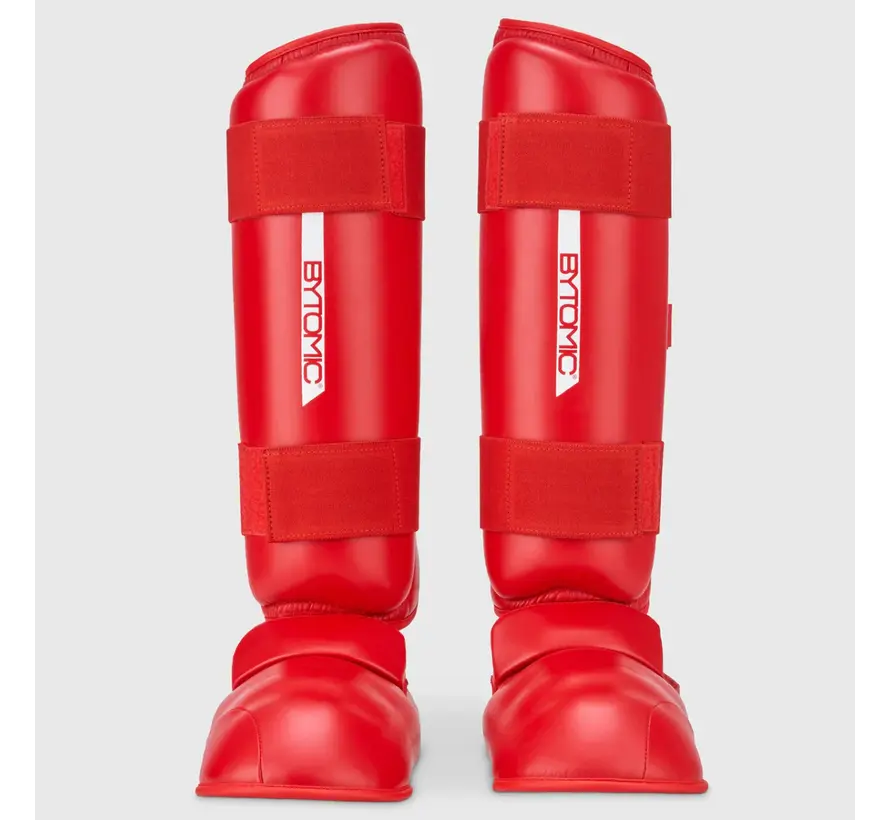 Rood/witte Bytomic Red Label karate-scheenbeschermer/wreefbeschermer