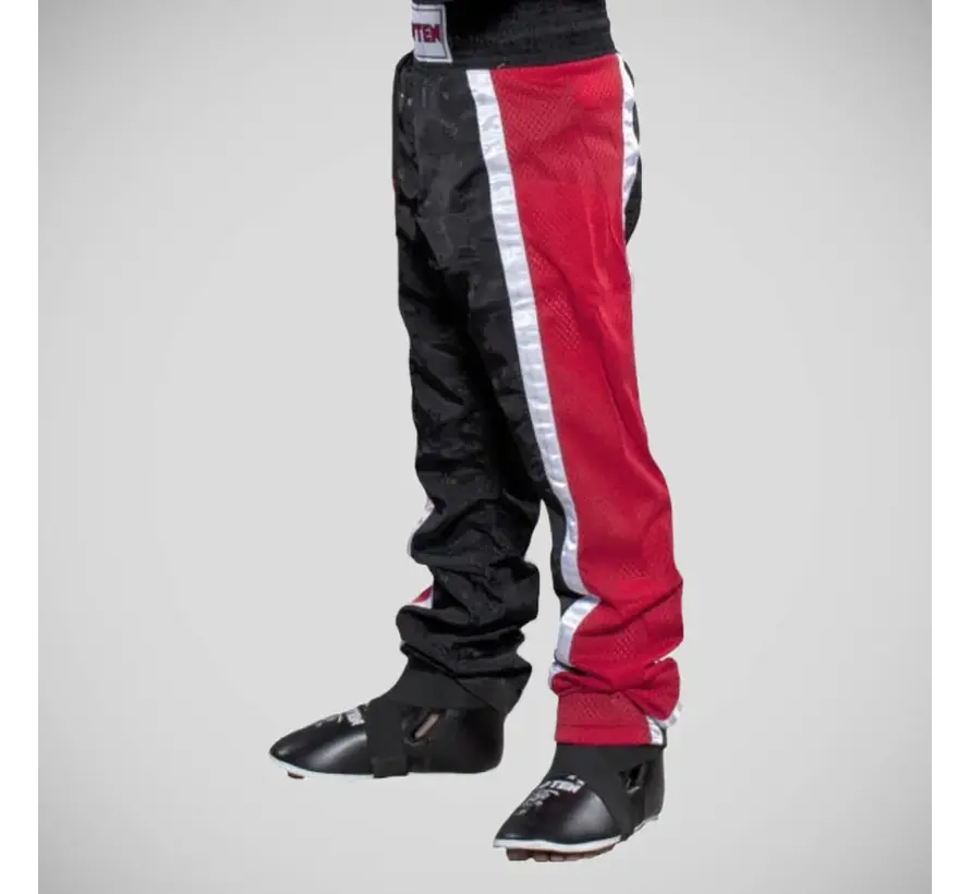 Zwart/rode Top Ten kickbokshosen van mesh voor volwassenen