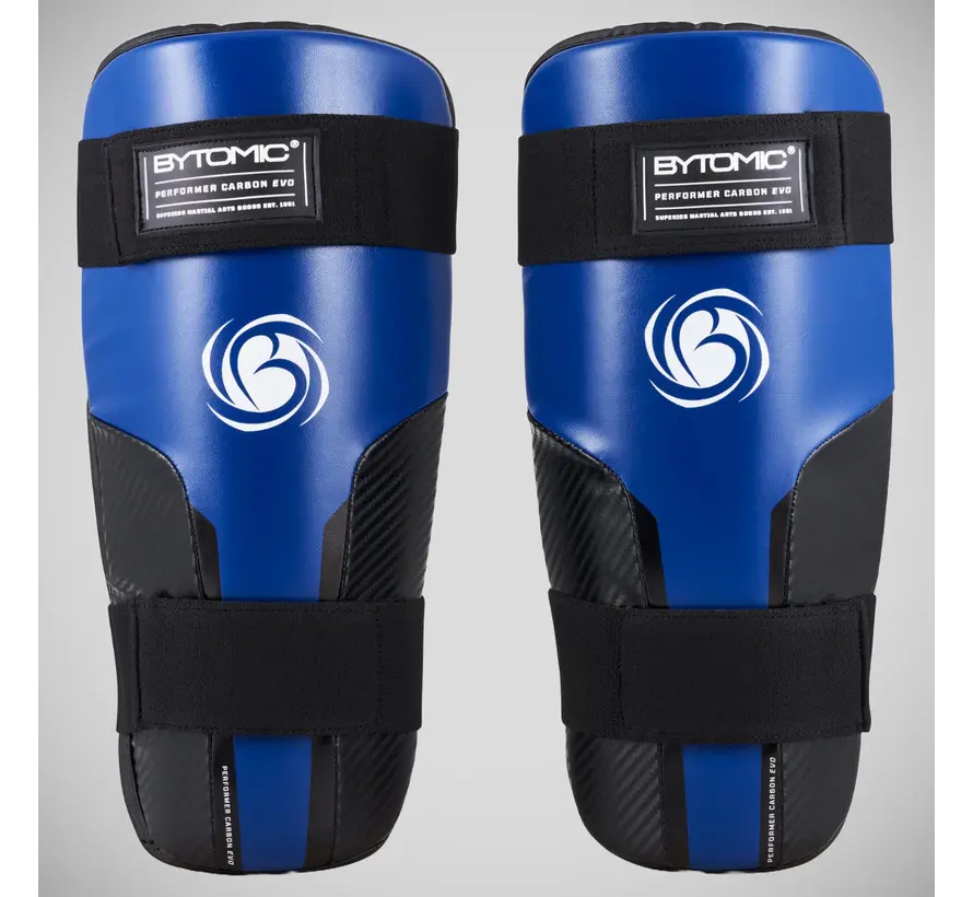 Zwart/blauwe Bytomic Performer Carbon Evo scheenbeschermers